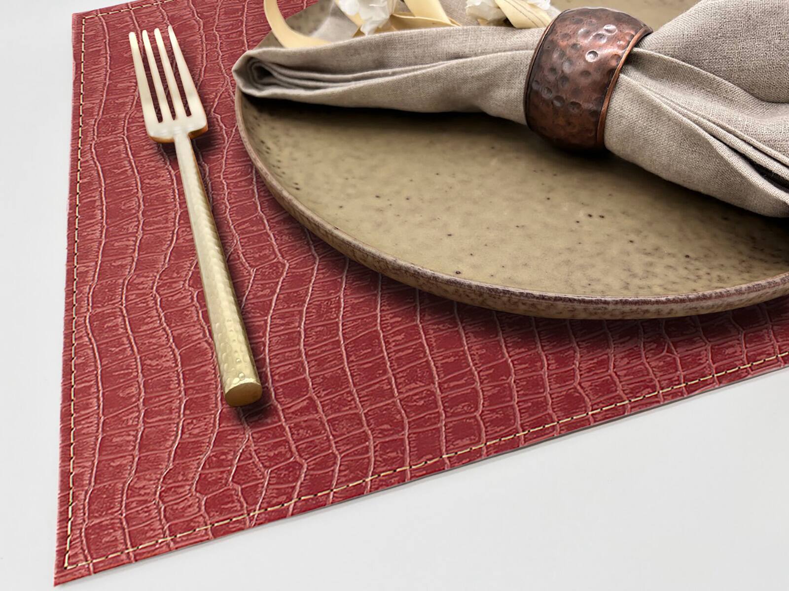 Alt View 1. Frieling - Davanti by  Crocodile Placemats Set of 6, Rectangular 16.5 x 12.5 Inch Indoor Outdoor Table Placemats – Red - Red.