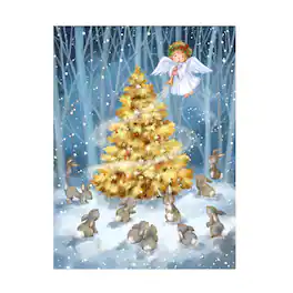 Trademark Fine Art - MAKIKO Angel With Christmas Tree Canvas Art - 14x19 - Multicolor