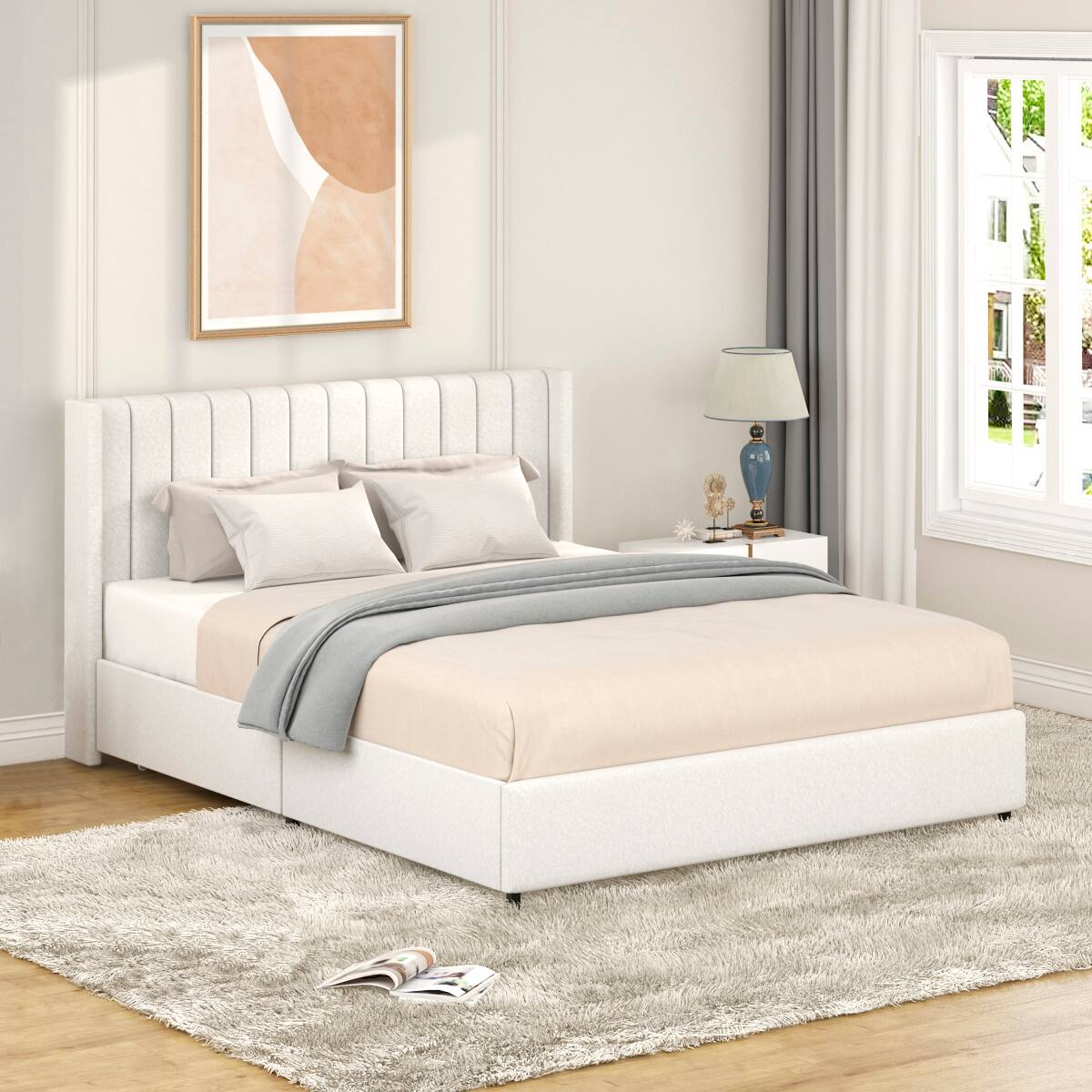 Alt View 2. Spaco - Spaco Queen Size Storage Bed Frame, Patented 2 Drawers, Tufted Headboard, No Box Spring Needed for Bedroom - Ivory.