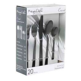 MegaChef - Cravat 20 Piece Flatware Utensil Set, Stainless Steel Silverware Metal Service for 4 in Matte - Black