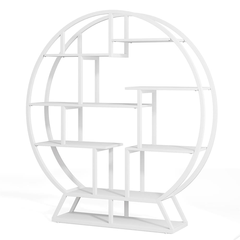 Back. Kadyn - Kadyn Bookshelf, Storage Shelf, Bookcase,Round Bookshelf, 63 Inch Etagere Bookcase with Staggered Shelves,White - White.
