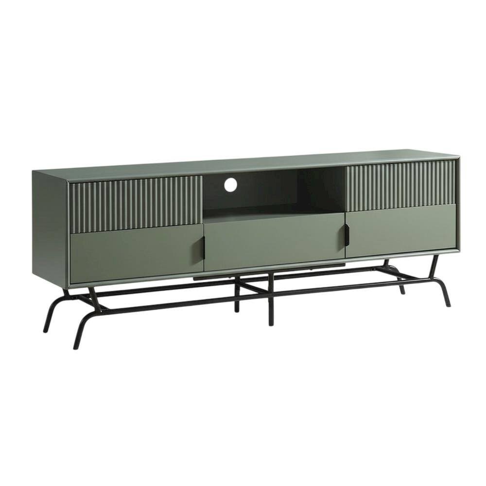 Front. Starlight Canyon Home - Sage Green and Black Wooden TV Stand with Multi-Storage Compartments - Green.