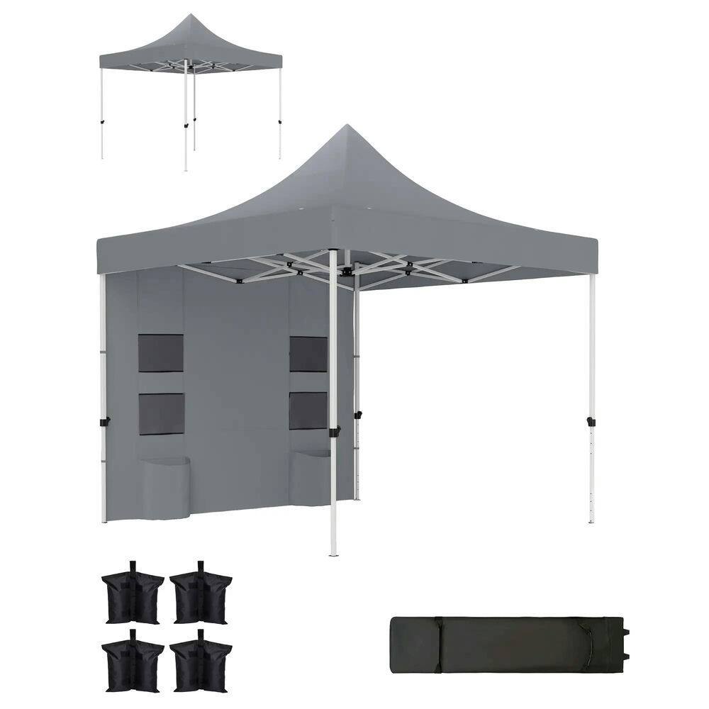 Front. Spaco - Spaco 10' x 10' Heavy Duty Pop Up Canopy Tent with Sidewall, UPF50+ - Grey.