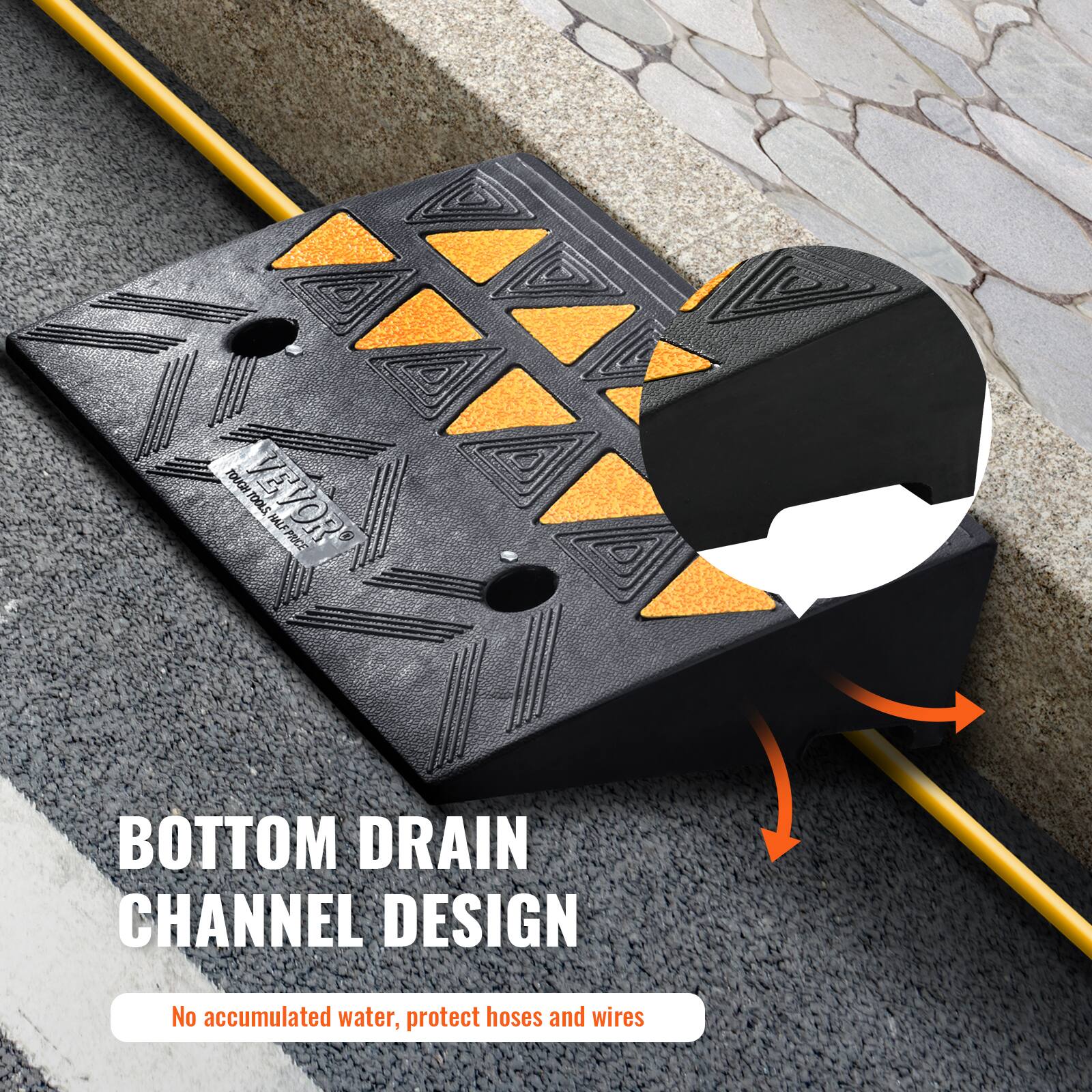 TOUGH TOOLS TOUGH VEVOR NALF BOTTOM DRAIN CHANNEL DESIGN  
No accumulated water, protect hoses and wires