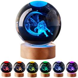 MOSZAR LLC - Moon & Fairy Crystal Ball Night Light, 16 Colors, Wooden Base, Remote Control