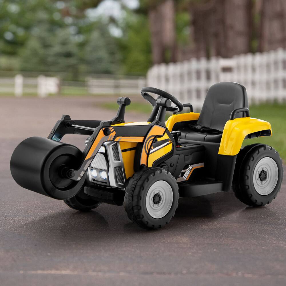 Back. SlickBlue - Electric 12V Kids Road Roller Ride-On Toy with Remote Control - Yellow.