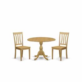 East West Furniture - DMAN3W 3 Pc Dining Room Set Set - Dropleaf Dinner Table and 2 Wooden Chairs for Dining - Oak