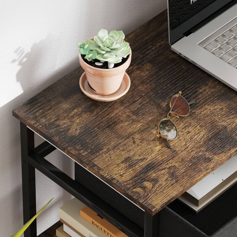 Alt View 1. Anysun - 47" Small Computer Desk with Fabric Drawers & Adjustable Shelves, Space-Saving Home Office Writing Desk - Rustic Brown.