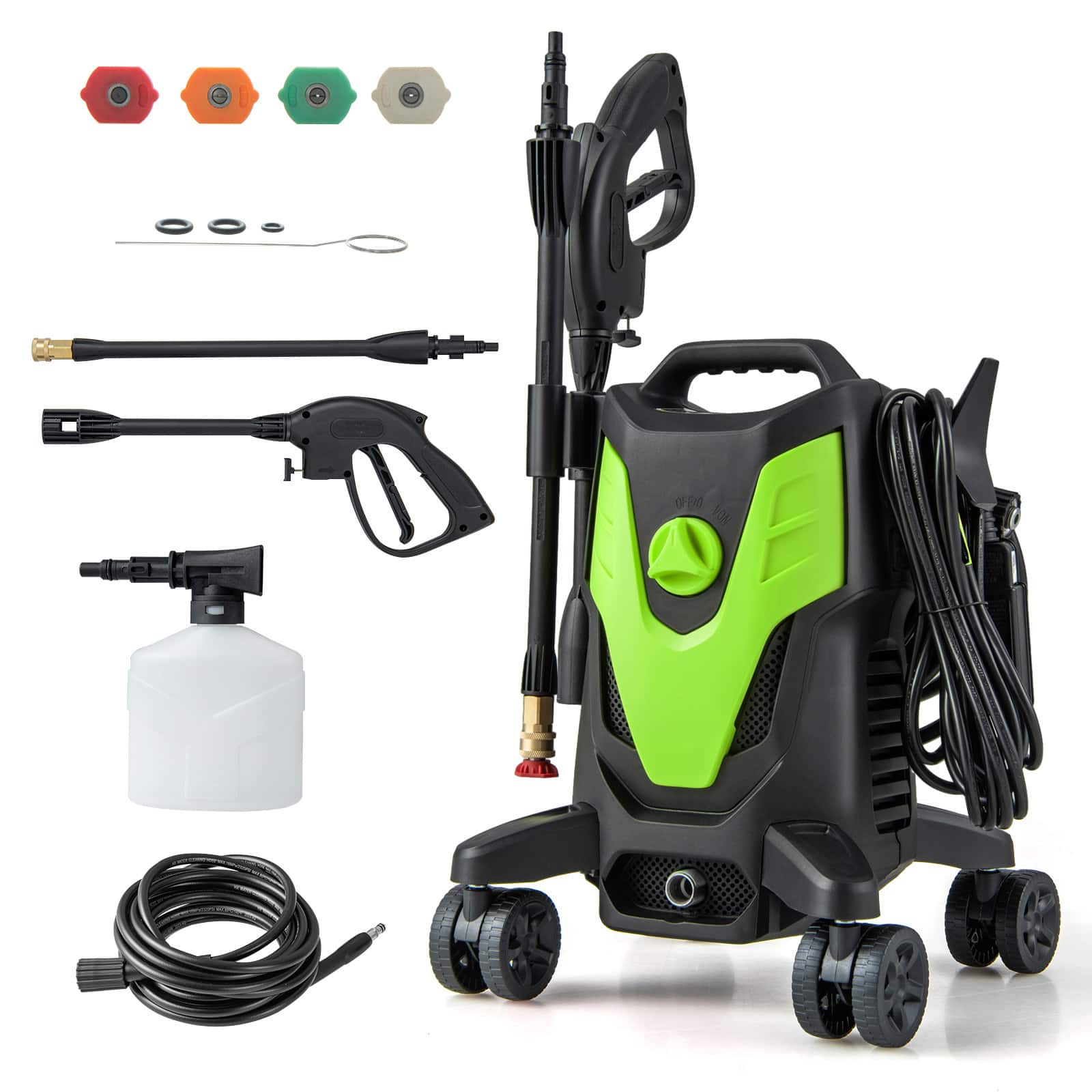 HONGGE - 2400 PSI Electric Pressure Washer with 4 Universal Wheels - Green