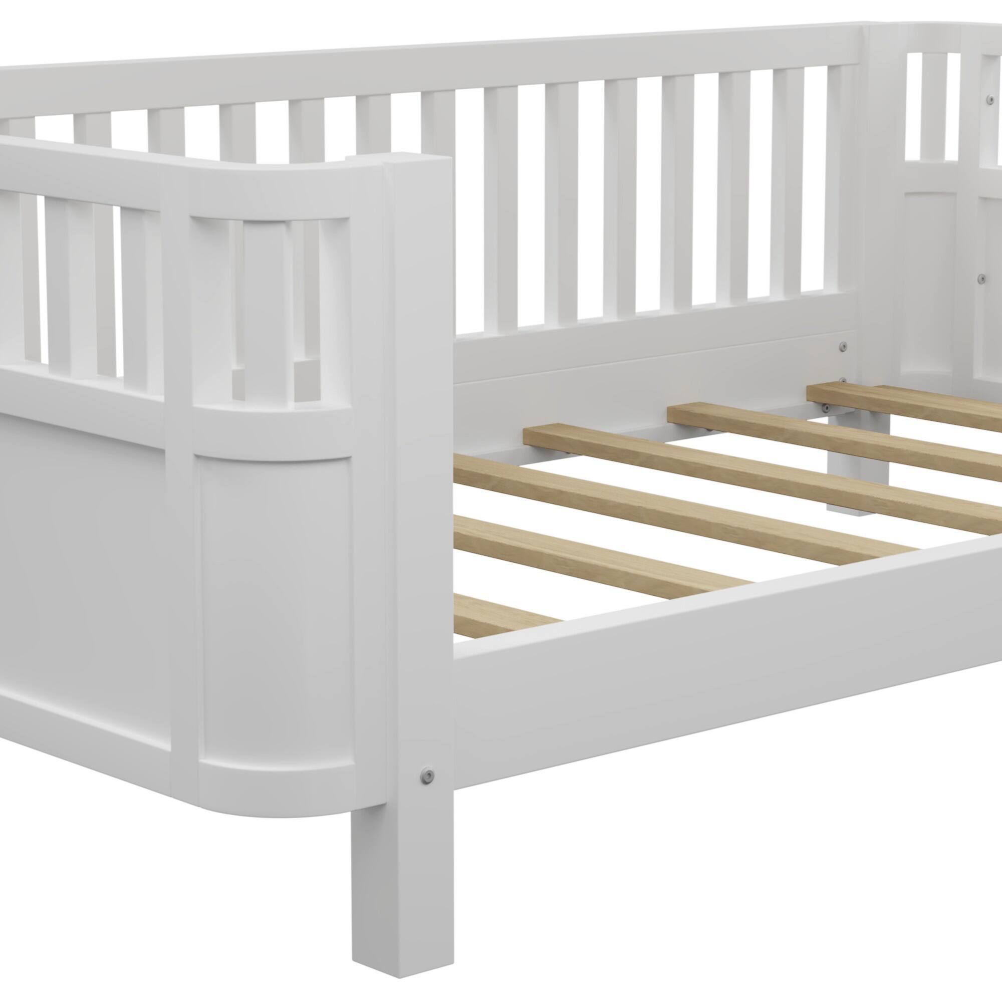 Alt View 7. GOODSILO - Twin Size Wood Platform Bed for Children with Safety Rails and Low Profile Design - White.