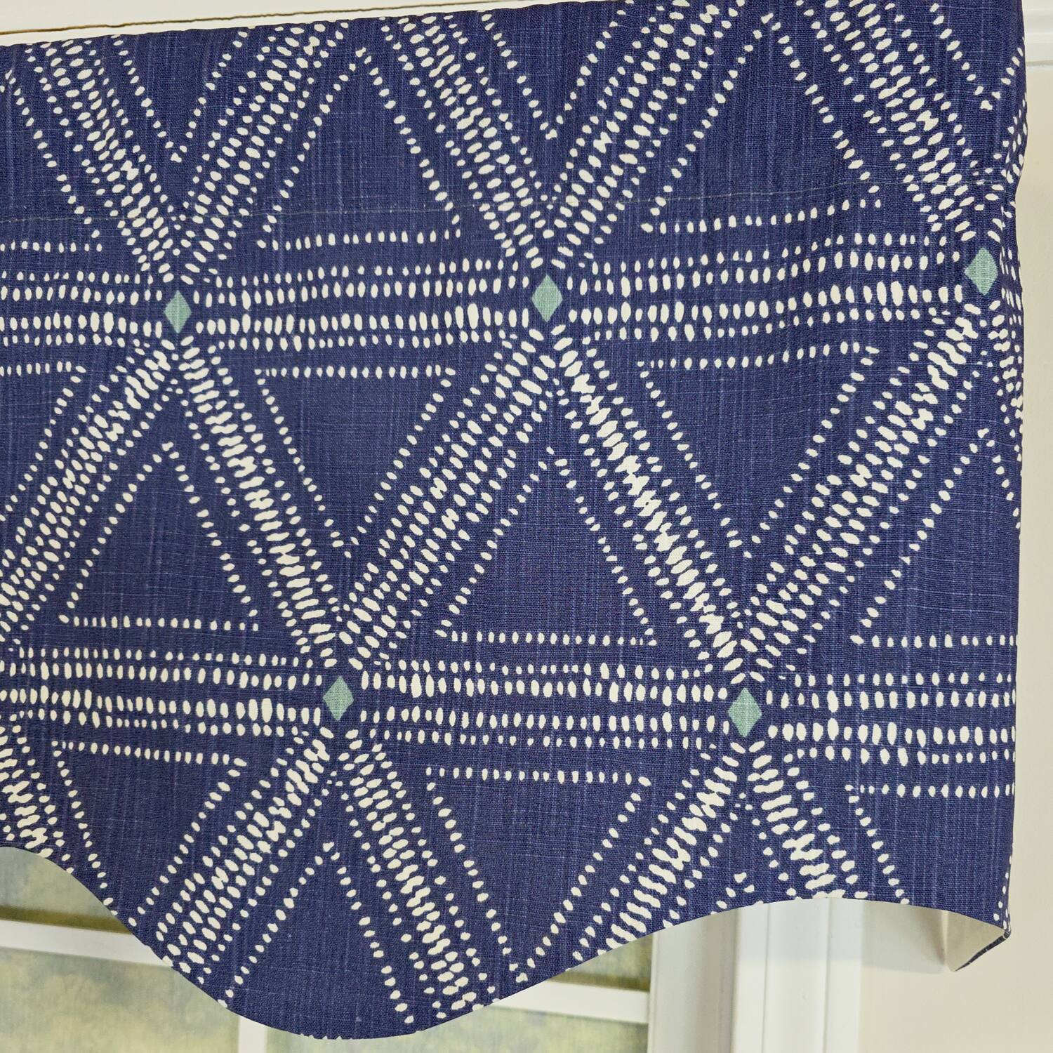Left. RLF Home - RLF Home 100% Cotton Zircon Regal With Poly/Cotton Ivory lining Rod Pocket Valance 50" x 16" Navy - Navy.