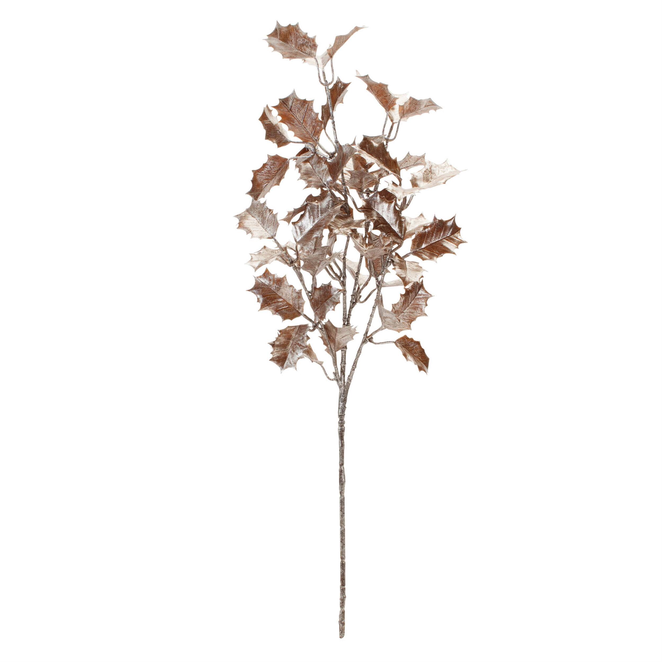 Angle. BreeBe - Metallic Holly Leaf Spray (Set of 6) - Silver.