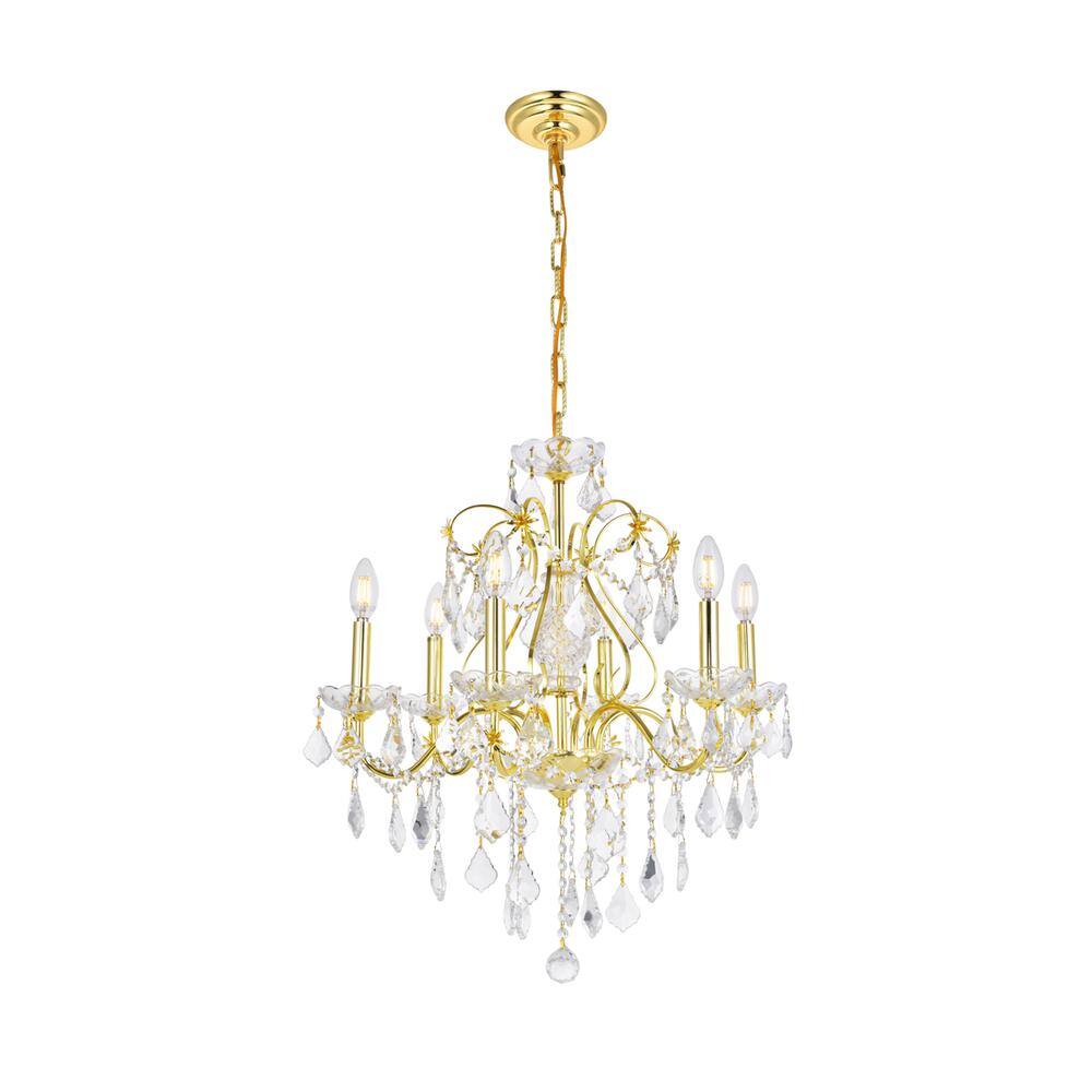 Left. Elegant Lighting - St. Francis 6 light Gold Chandelier Clear Royal Cut Crystal - Gold.
