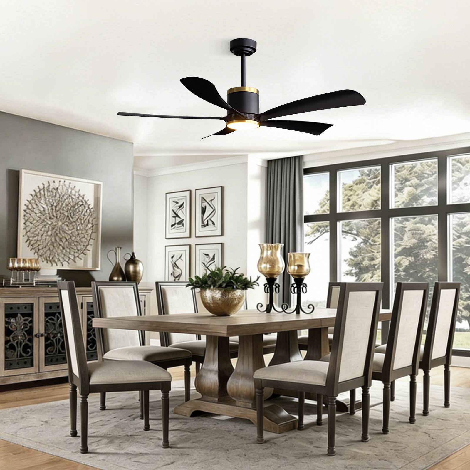 Alt View 6. Siljoy - 52" Modern Indoor Ceiling Fan with LED Light, 5 Reversible Blades, 6-Speed DC Motor, Remote Control and Timer Function - Matte Black.