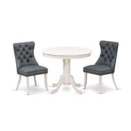 East West Furniture - 3 Piece Dining Set Contains a Round Kitchen Table with Pedestal - White