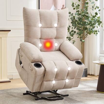 Front. Jojoka - 35" Wide Electric Power Lift Recliner with Massage and Heat, 45 degrees Stand Assist for Elderly - Beige.