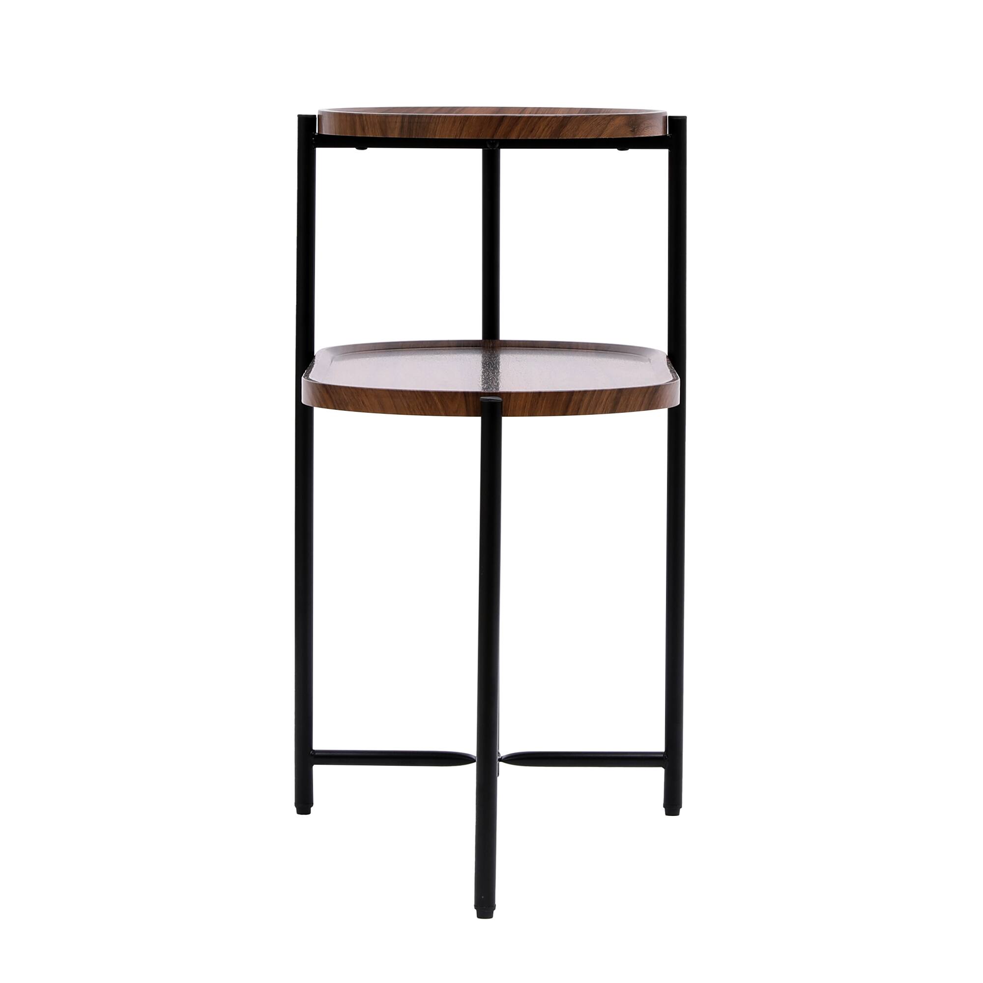 Alt View 7. GOODSILO - Modern Round Coffee Table with Two-Tier Storage Trays for Living Room and Small Spaces - Walnut Brown.