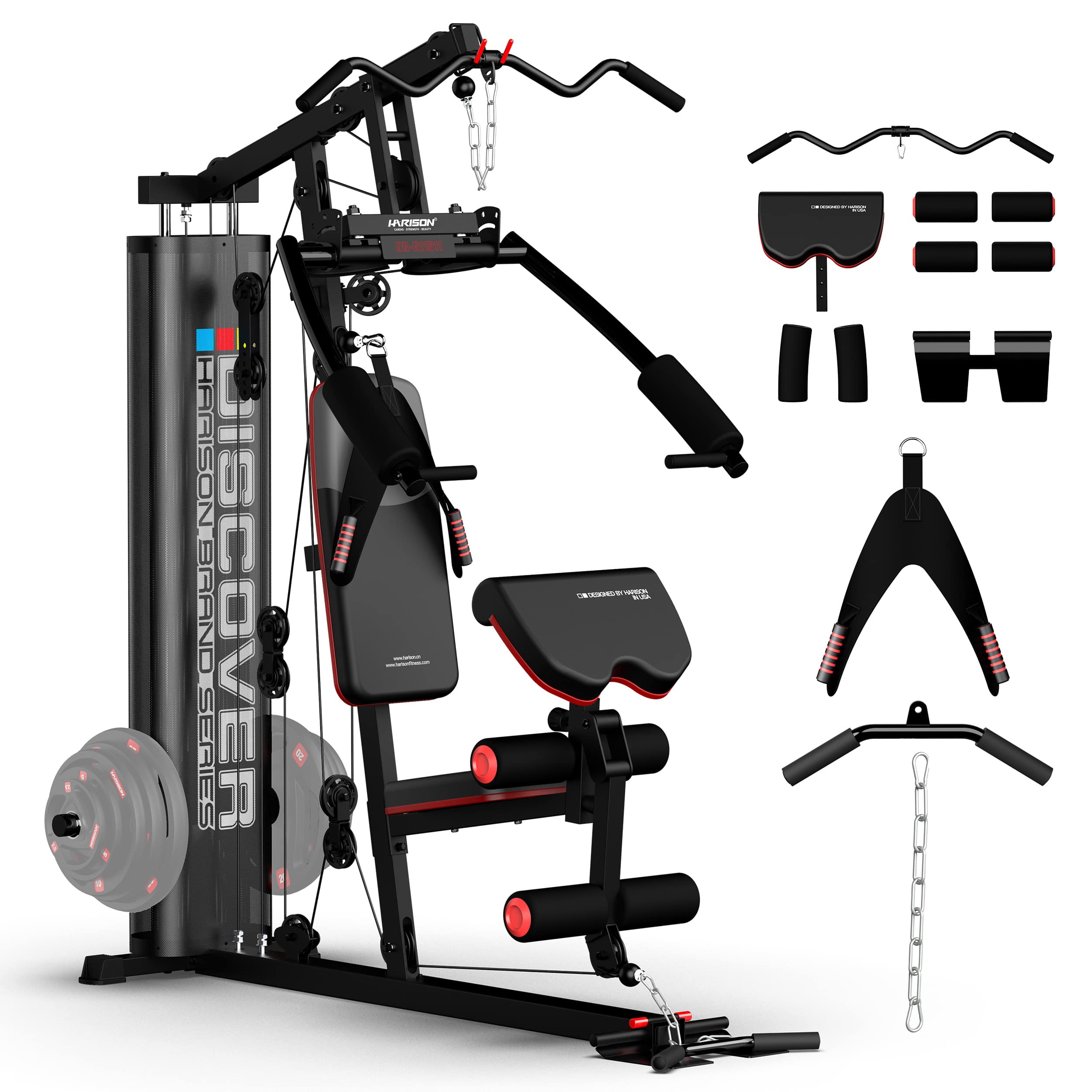 HARISON - Home Gym System, 450 LB Capacity Full Body Trainer with Cable Pulley, Chest Press & Lat Pulldown (BBG11511) - Black