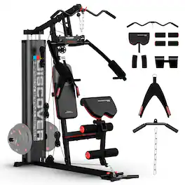 HARISON - Home Gym System, 450 LB Capacity Full Body Trainer with Cable Pulley, Chest Press & Lat Pulldown (BBG11511) - Black