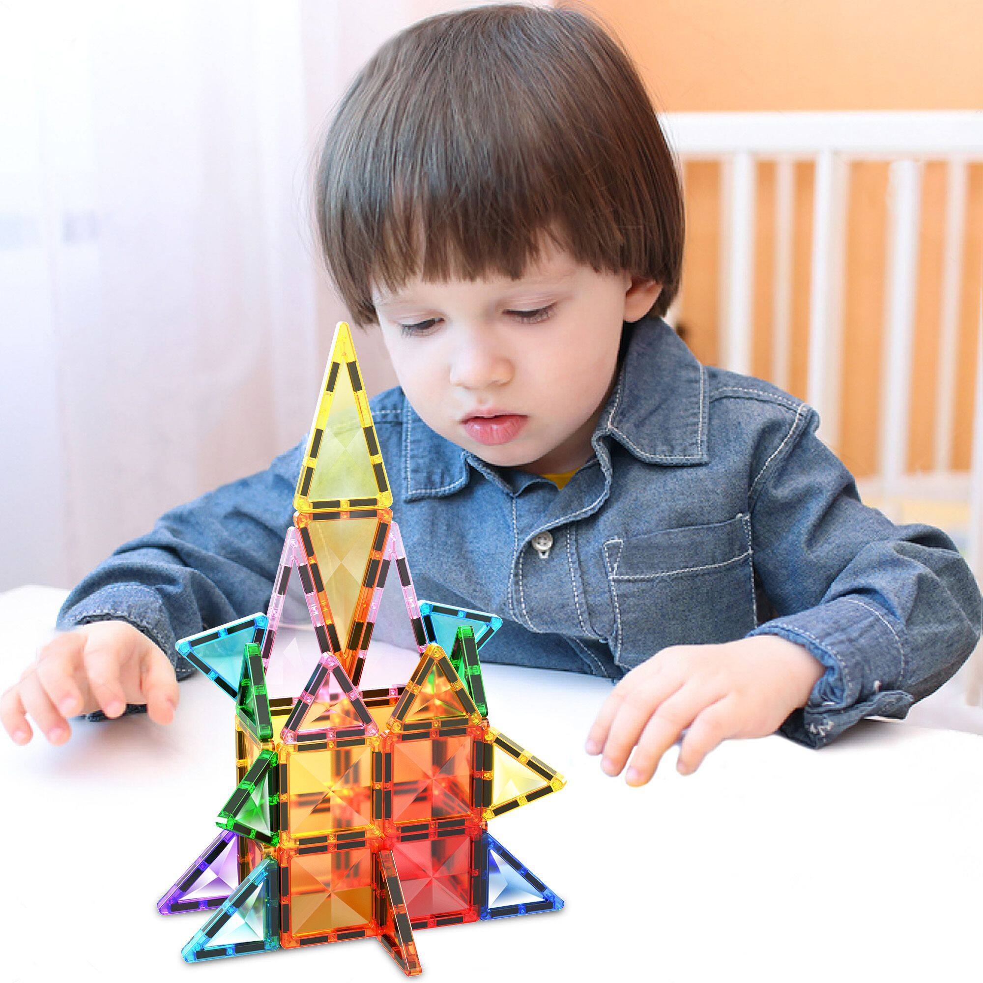 Alt View 4. PicassoTiles - PICASSO-TILES Magnetic Tiles For Kids, Travel Size 40PCS Construction STEM Building Blocks Educational Toy - Multicolor.