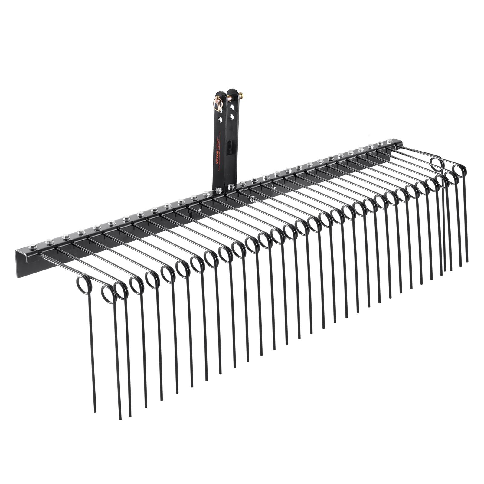 Front. VEVOR - Tow Behind Landscape Rake, 72" Tow Dethatcher with 32 Steel Tines, Lawn Dethatcher Rake Attaches - Black.