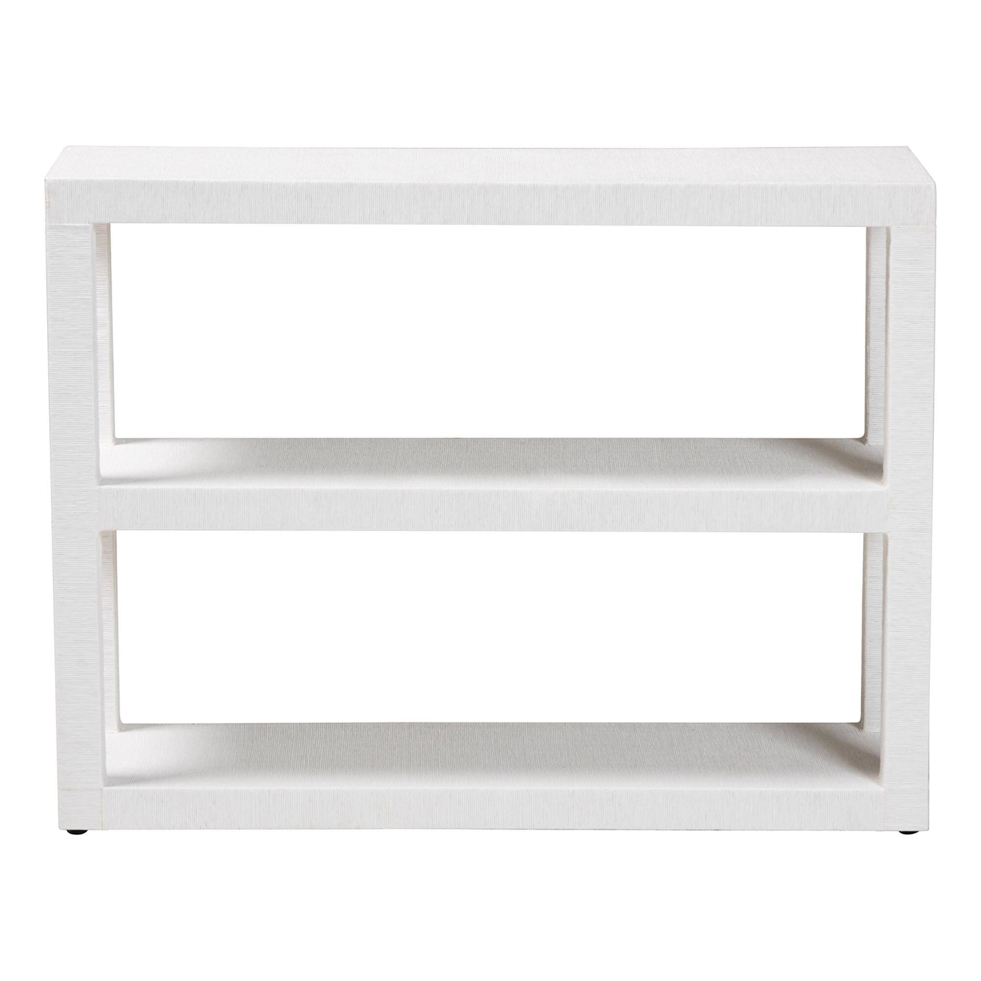 Angle. bali & pari - Oaklynn Natural Grasscloth Bookshelf - Two-Tier Display Piece with Open Frame, Modern Coastal Accent Shelving - White.
