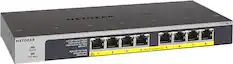 NETGEAR Unmanaged Switch
GS108LP
NETGEAR Power POE Max
LED:
- Left LED: Link/ACT Mode
- Green = Link at 1000M
- Yellow = Link at 10/100M
- Blink = ACT
- Right LED: POE Mode
- Green = Powered
- Yellow = Fault
Ports:
- POE: 30 watts/port max
- 4 POE Ports
- 1, 2, 3, 4, 5, 6, 7, 8