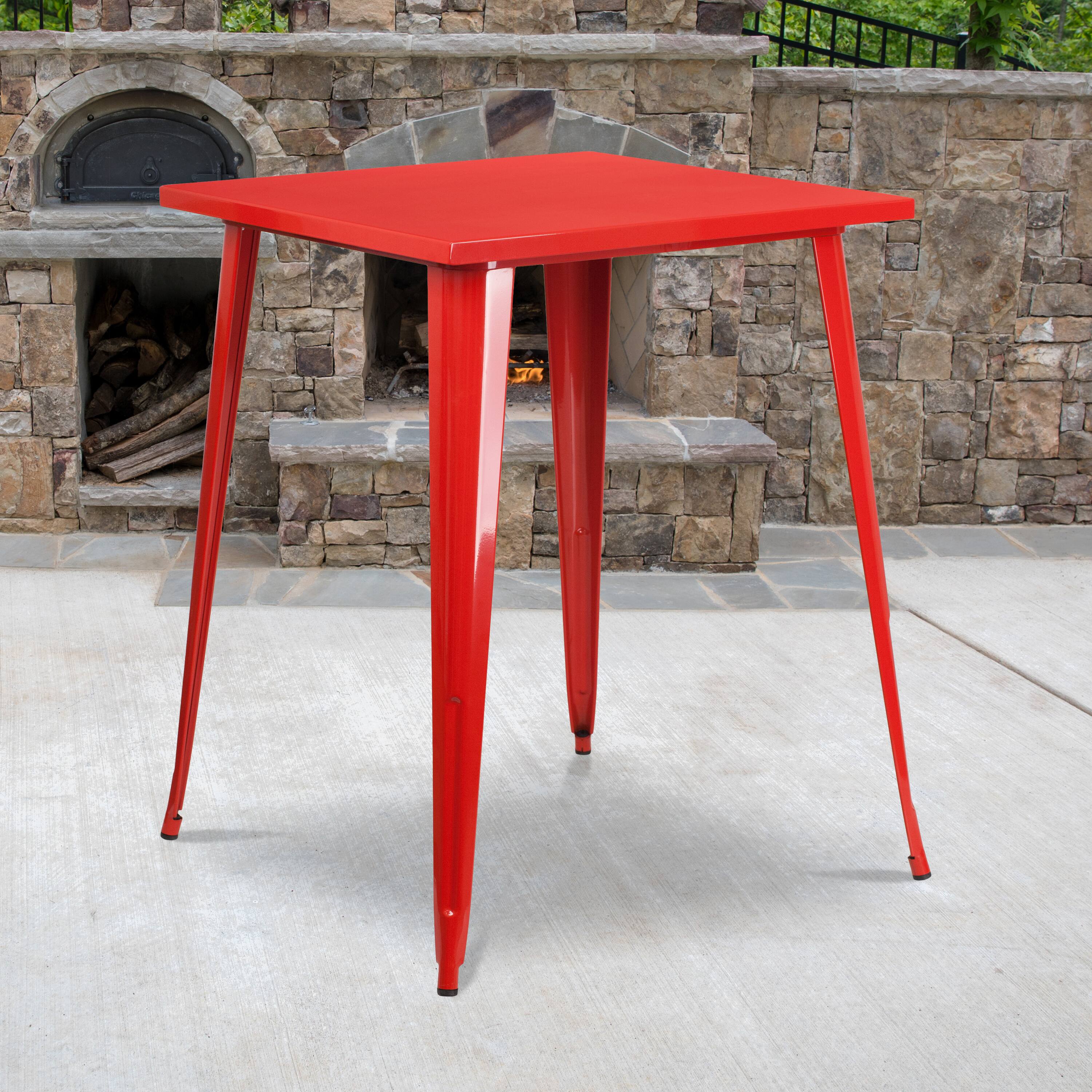 Angle. Flash Furniture - Nolan Commercial Grade 31.5" Square Red Metal Indoor-Outdoor Bar Height Table - Red.