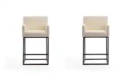 Manhattan Comfort - Ambassador Mid-Century Modern Metal Upholstered Counter Stool - Set of 2 - Cream