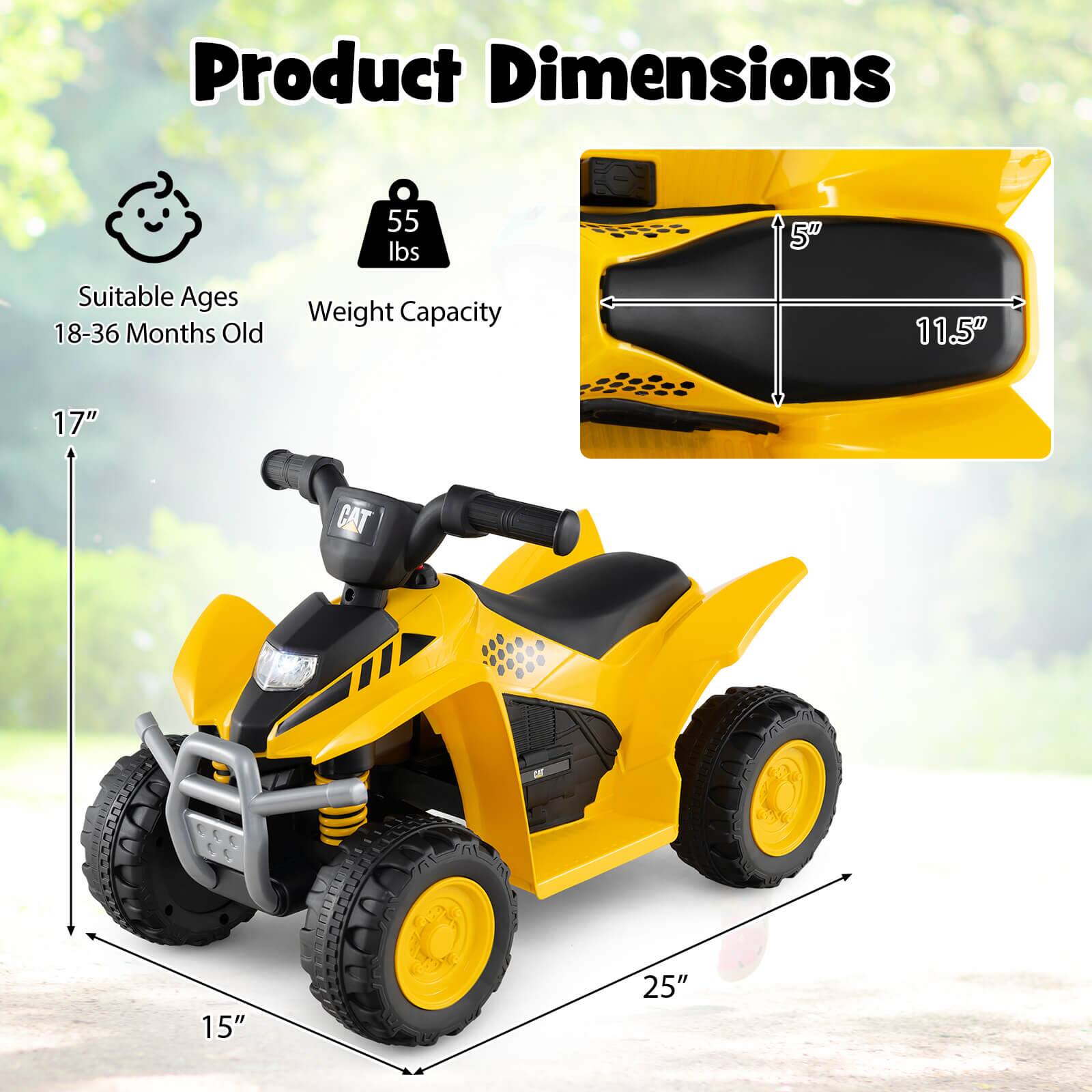 Product Dimensions

Suitable Ages: 18-36 Months Old

Weight Capacity: 55 lbs

Dimensions:
- Height: 17"
- Width: 25"
- Seat Height: 5"
- Seat Width: 11.5"
- Seat Depth: 15"