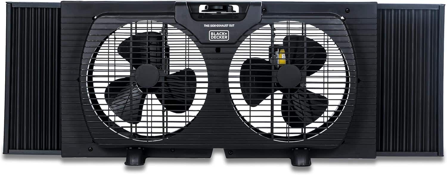 Black+Decker - 9 inch Dual Window Fan for Window Screen with 2 Speed Settings - Black