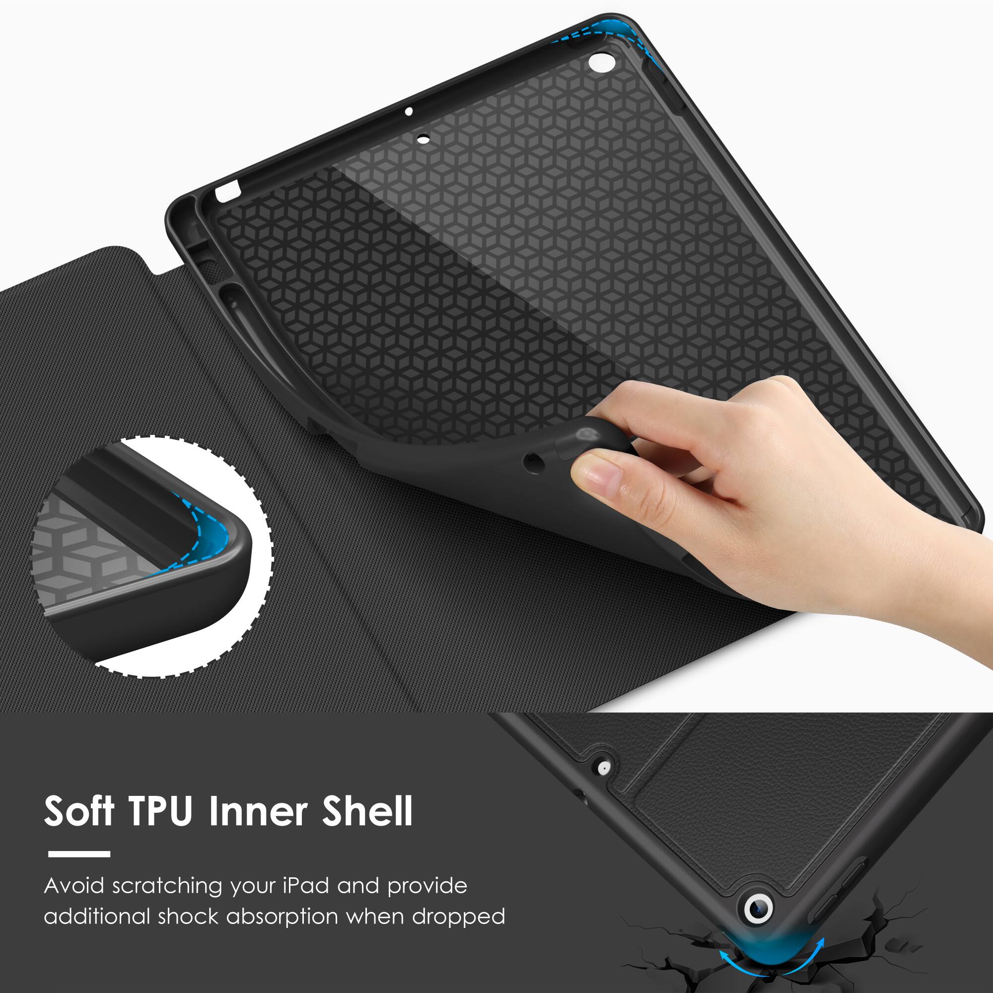 Soft TPU Inner Shell

Avoid scratching your iPad and provide additional shock absorption when dropped.