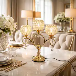 FC Design - 18.5"H Elegant Gold Arm Stand w/ Three Faux Crystal Mesh Globes Touch Lamp