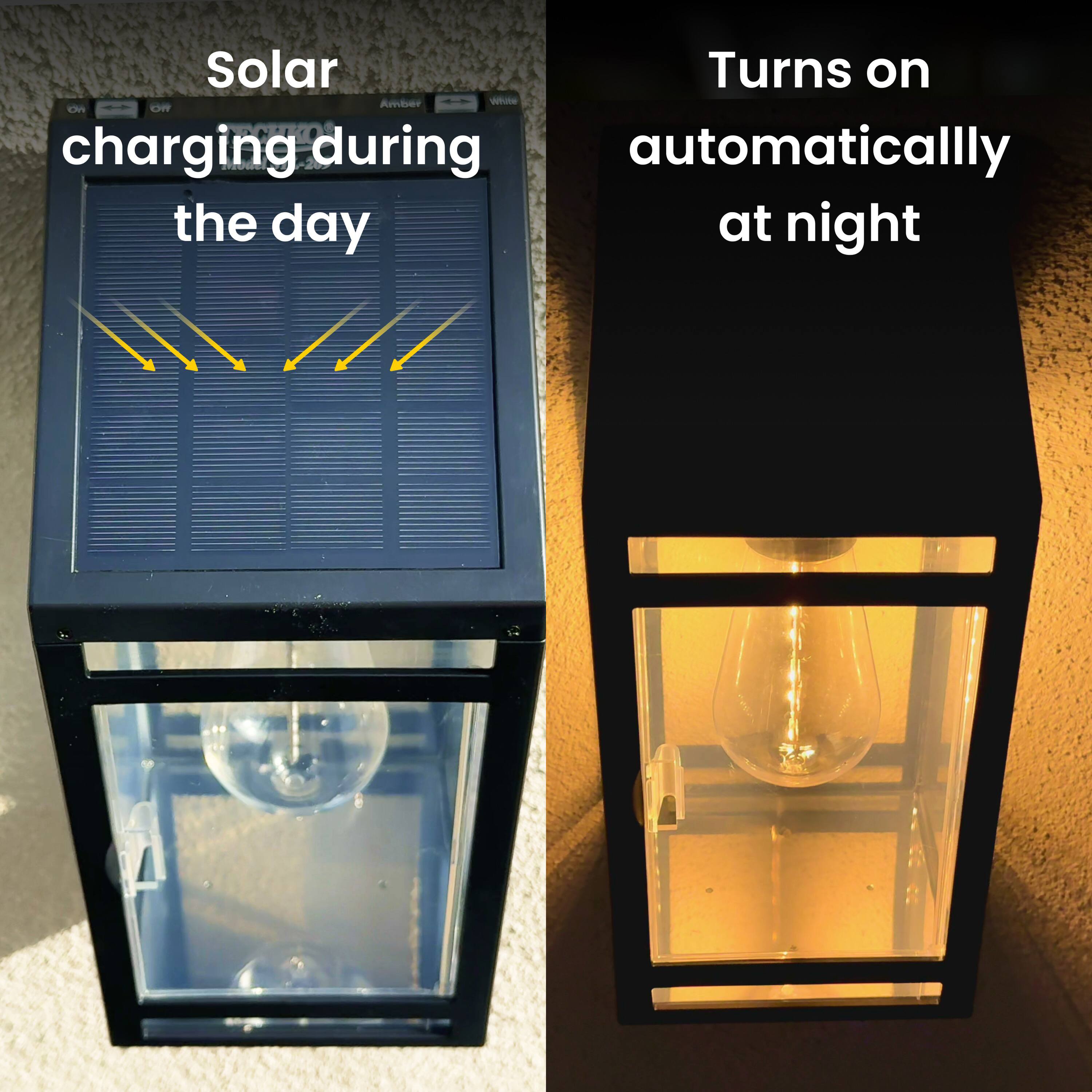 Solar charging during the day
Turns on automatically at night