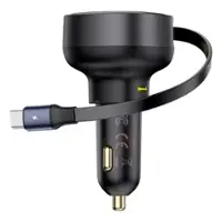 Baseus - Enjoyment Pro Car Charger C+Retractable Type-C Cable 60W Cluster - Black - Front_Zoom