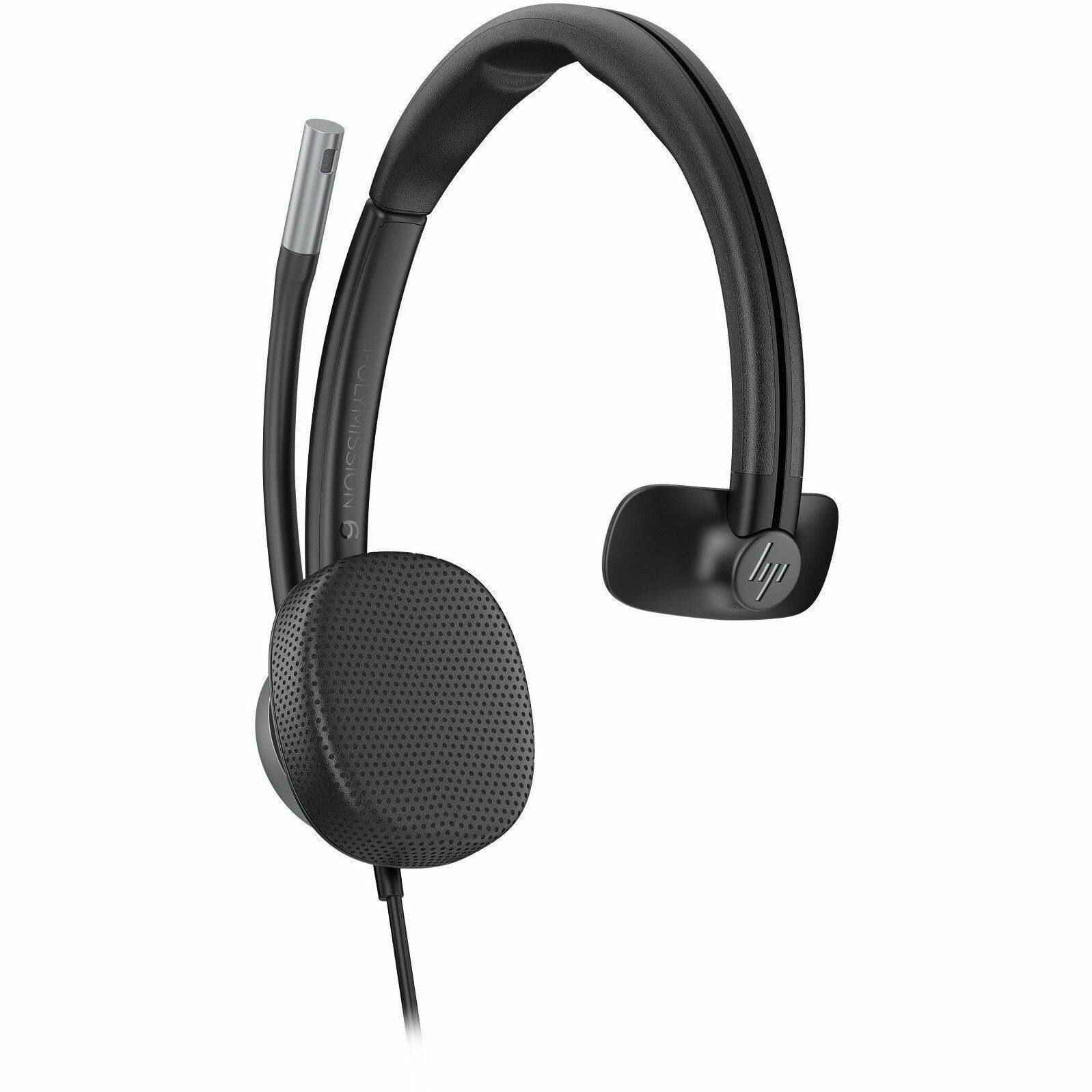 Alt View 1. Poly - Poly Mission 615 Monaural USB Wired Headset (Bulk) (C01C3A6) - Microsoft Teams Certification - Mono - USB, USB Type C - Black.