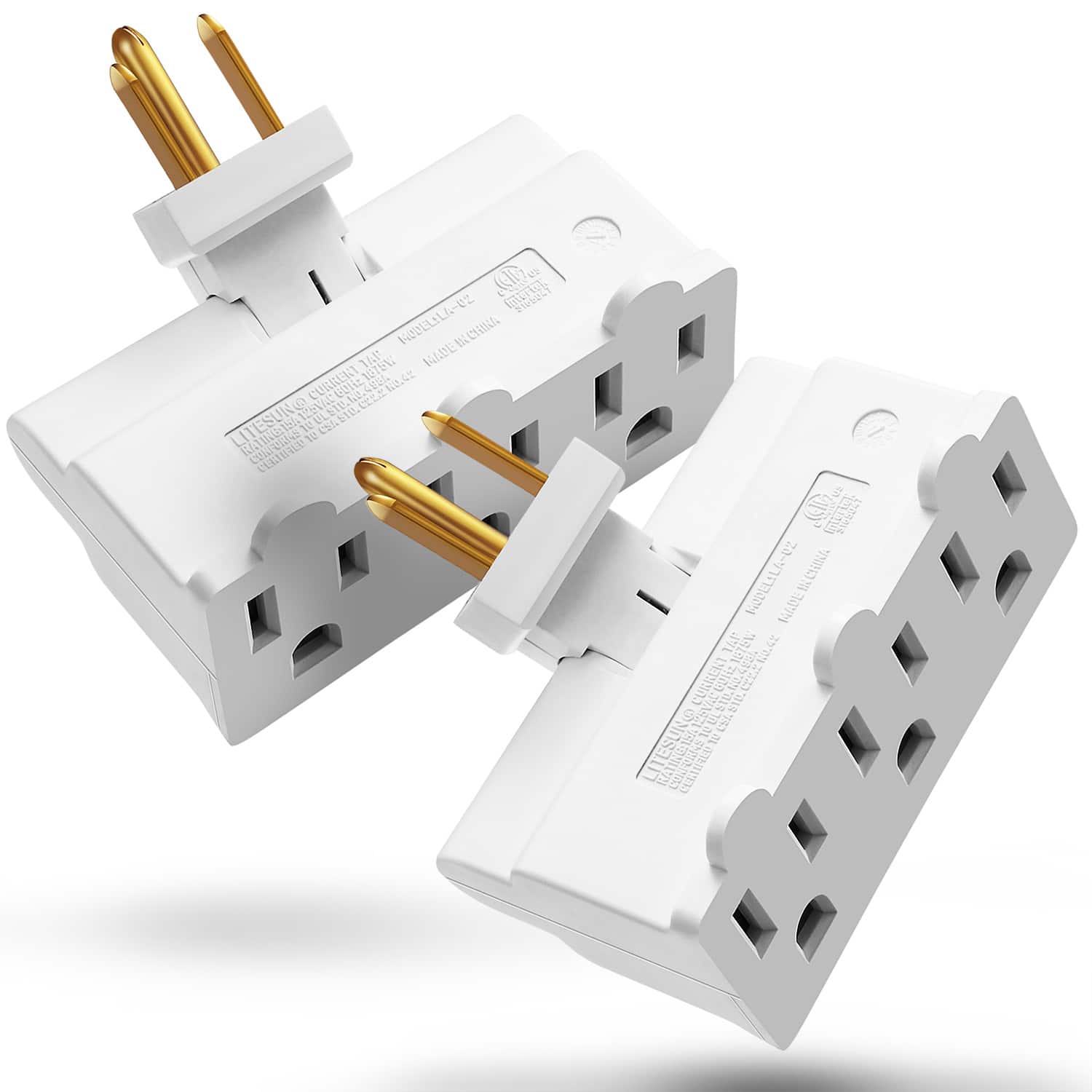Fosmon - [ETL Listed] 2x Electrical Outlet Extender Multi Plug Wall Outlet(3-Outlet), Surge Protector, 3-Prong Swivel Plug - White