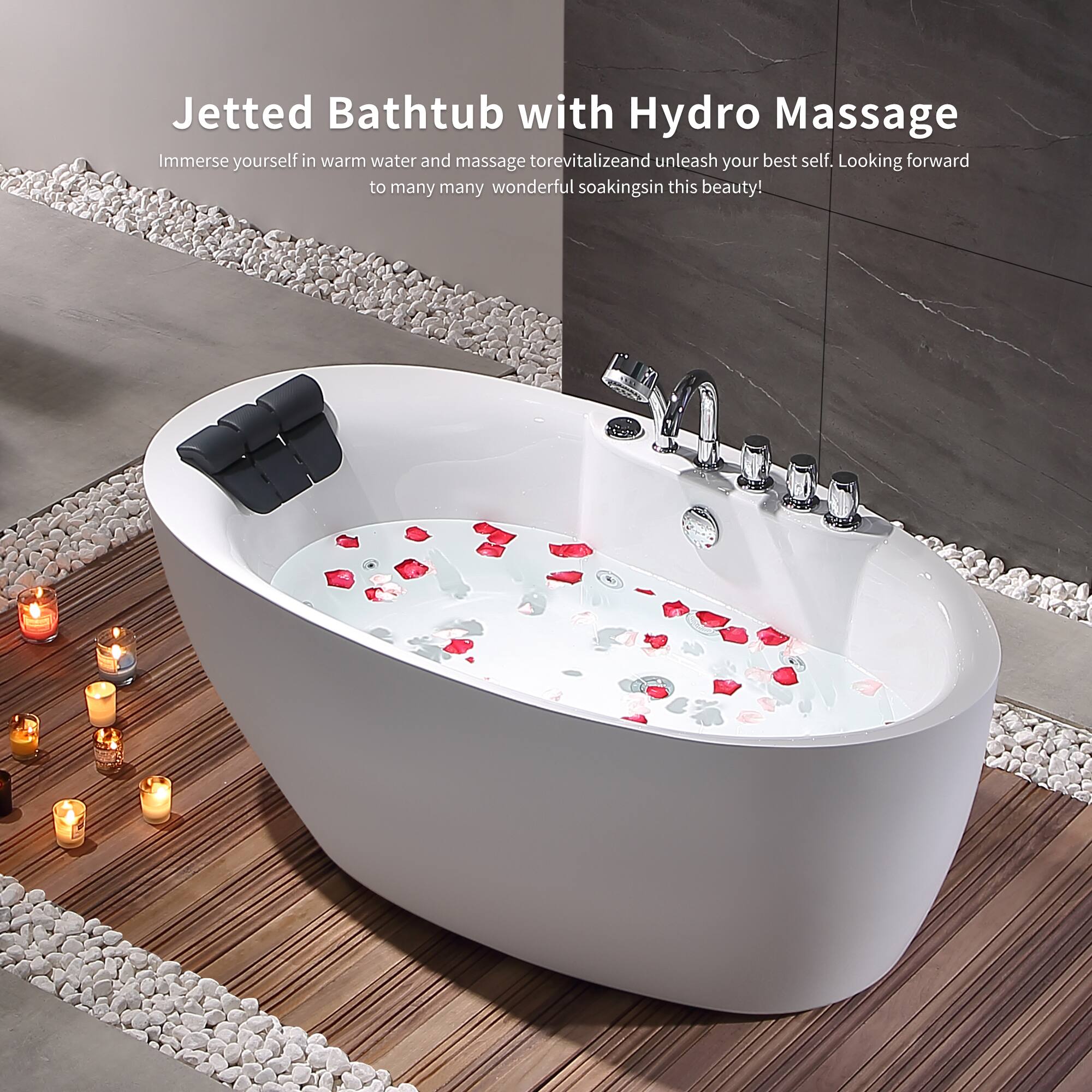 Jetted Bathtub with Hydro Massage

Immerse yourself in warm water and massage to revitalize and unleash your best self. Looking forward to many many wonderful soakings in this beauty!