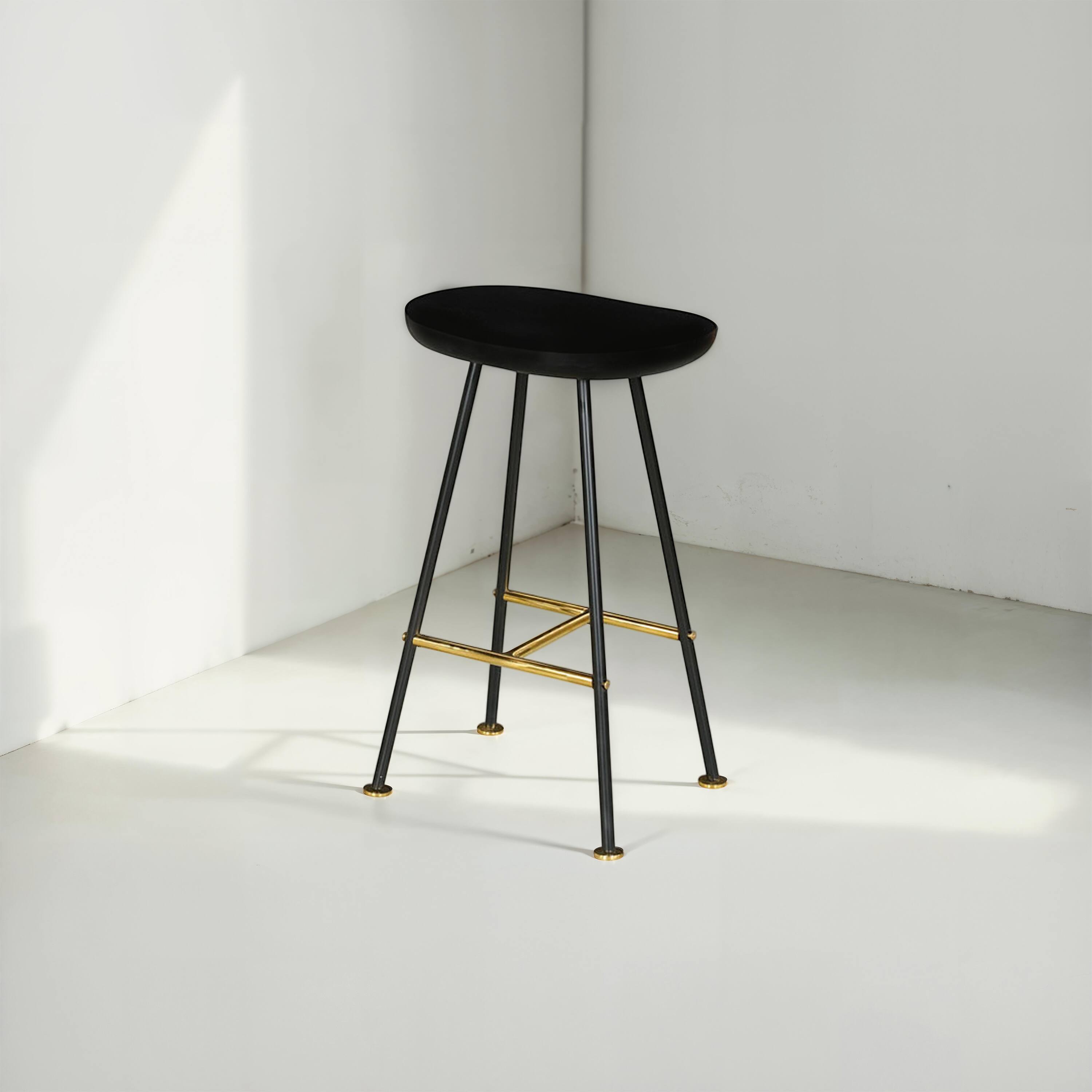 Alt View 7. Manhattan Lane - Elira 24" Backless Counter Stool with Mango Wood Saddle Seat | Black Iron Legs | Gold Footrest - Black, Gold.
