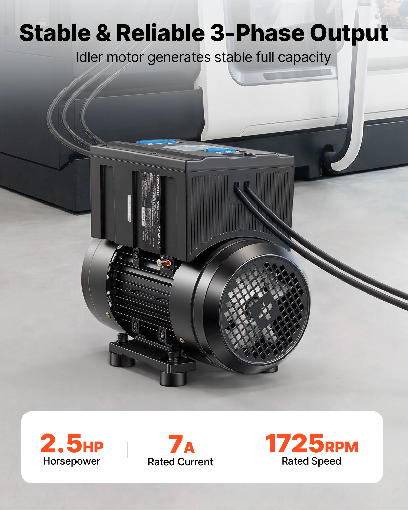 Stable & Reliable 3-Phase Output Idler motor generates stable full capacity

VEVOR
2.5HP Horsepower
7A Rated Current
1725RPM Rated Speed