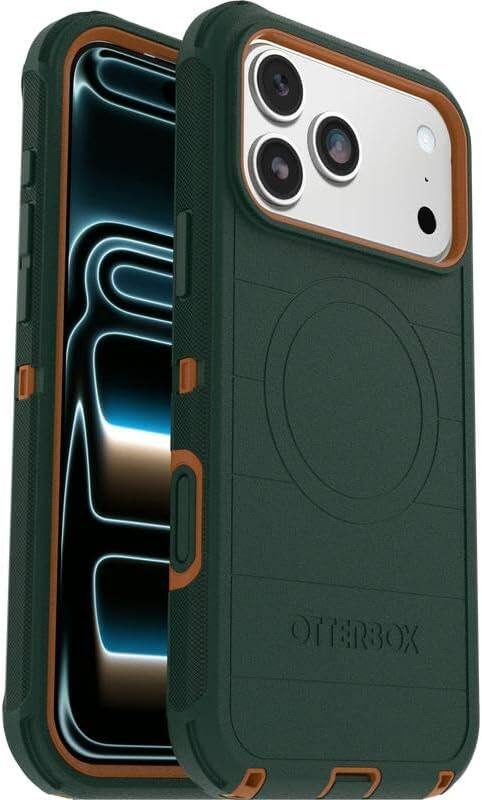 Left. OtterBox - OtterBox iPhone 17 Pro Max (Only) - Bundle: Defender Series Case & Screen Protector - Rugged - Snaps on MagSafe - Green Intrigue.