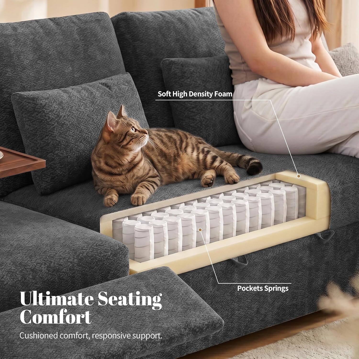 Soft High Density Foam  
Ultimate Seating Comfort  
Cushioned comfort, responsive support.  
Pockets Springs