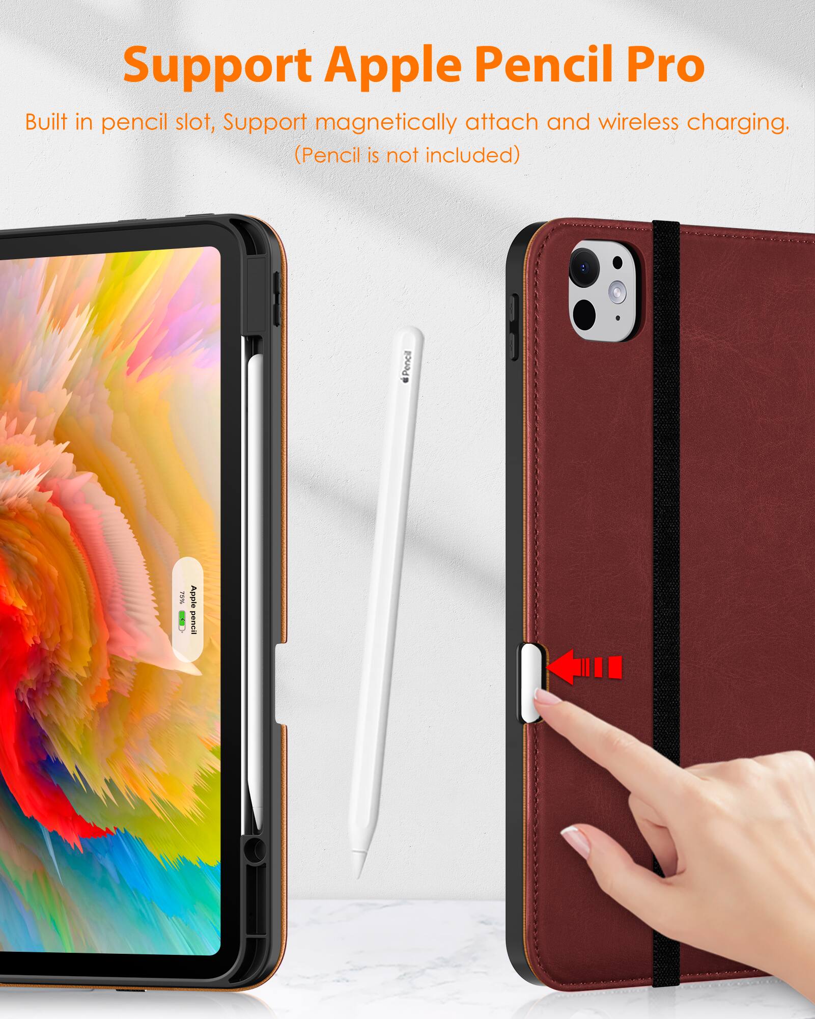 Support Apple Pencil Pro

Built in pencil slot, Support magnetically attach and wireless charging. (Pencil is not included)