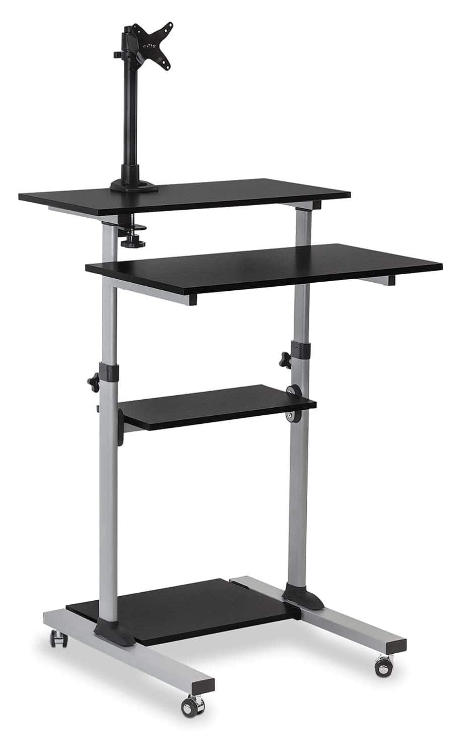 Mount-It! - Rolling Computer Workstation with Height Adjustment, Mobile Stand and Locking Casters for Office or Home - Silver