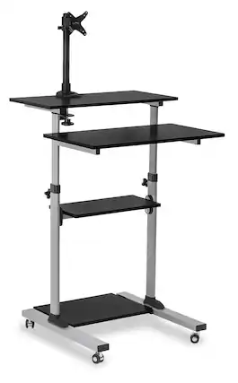 Front. Mount-It! - Rolling Computer Workstation with Height Adjustment, Mobile Stand and Locking Casters for Office or Home, Silver - Silver.