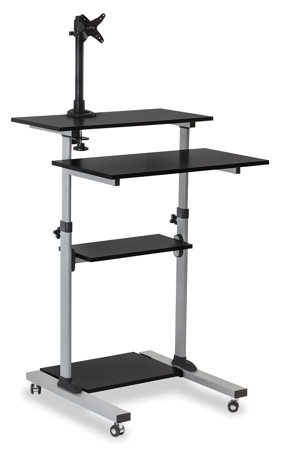 Front. Mount-It! - Rolling Computer Workstation with Height Adjustment, Mobile Stand and Locking Casters for Office or Home, Silver - Silver.