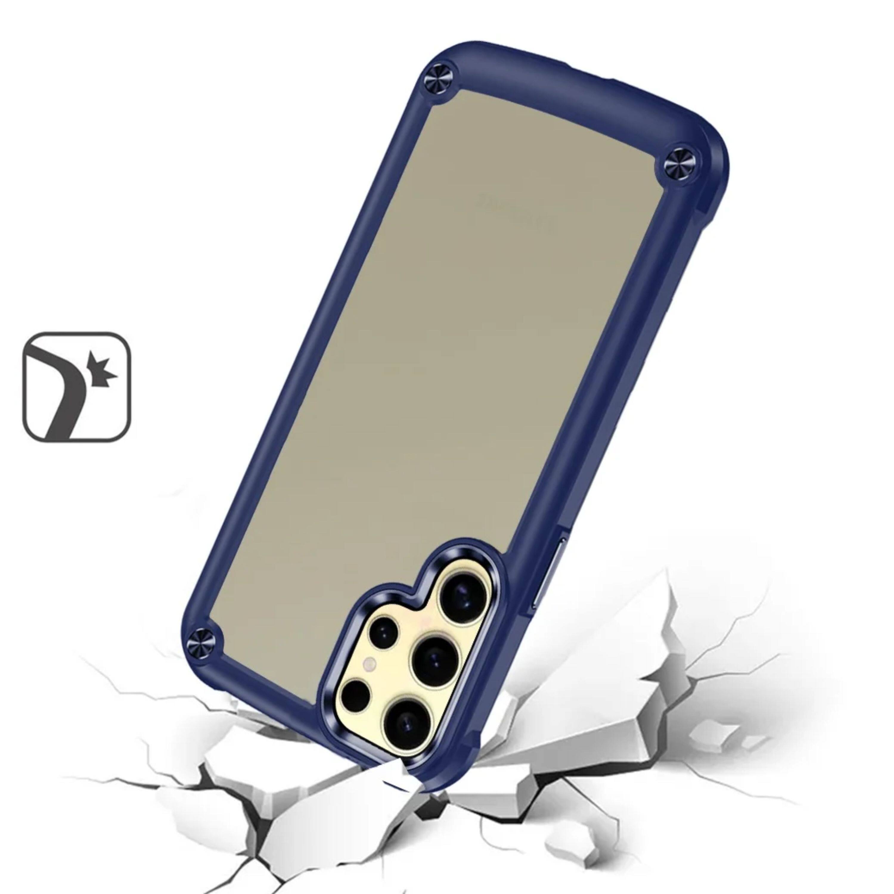 Angle. Kitcheniva - Raised Camera Lip Metal Buttons Phone Case For Samsung Galaxy S24+ Plus Blue - Blue.