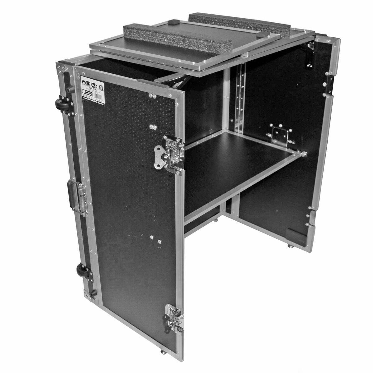 Alt View 7. ProX - ProX XS-DJSTN Transformer Series Fold-Away DJ Performance Desk Facade with Wheels, Silver on Black.