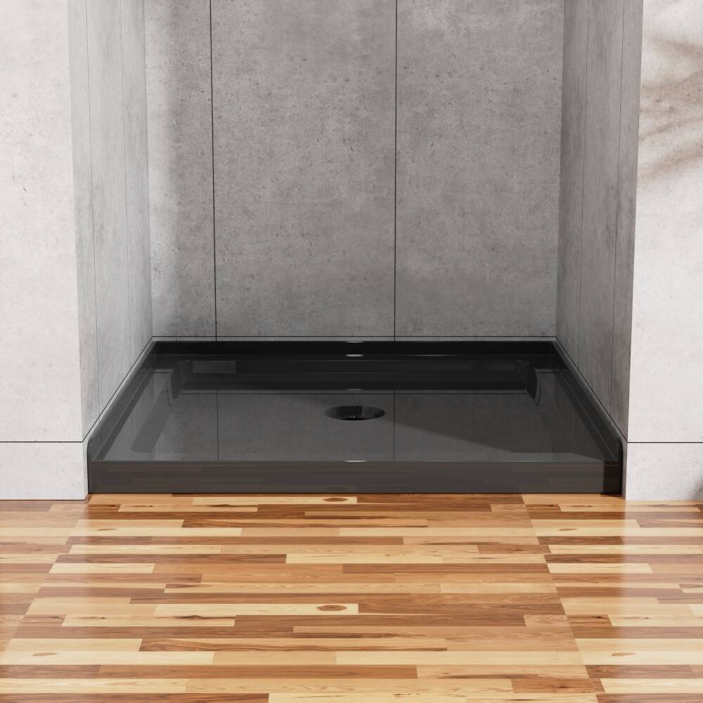 Back. JUJABU - 36"x36" Shower Base 3.5" Height Anti-slip Acrylic Center Drain Single Threshold Shower Basin in Black - Black.