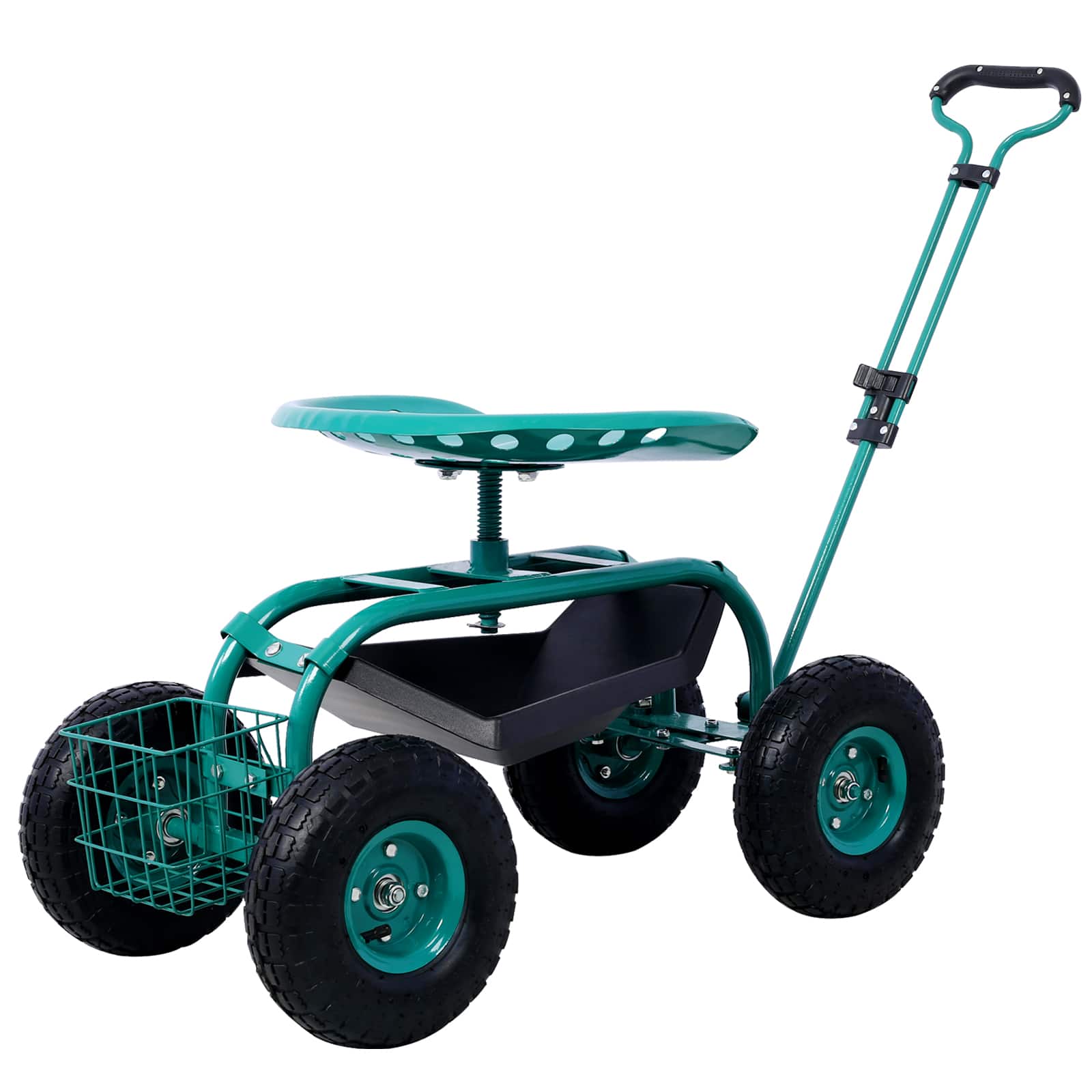 TinyHomie - Rolling Garden Scooter Garden Cart Seat with Wheels and Tool Tray 360 Swivel Seat - Green